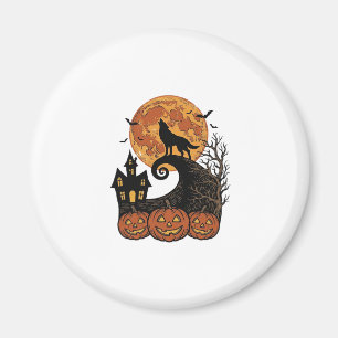 Oude Halloween Wolf Maan Pompoen Shirt Ontwerp_1 Magneet