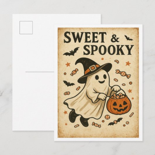 Oude Halloween Zoet & Griezelig Briefkaart (Voorkant / Achterkant)
