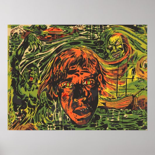 Oude Halloween-zombies, graffiti-straatkunst Poster (Voorkant)