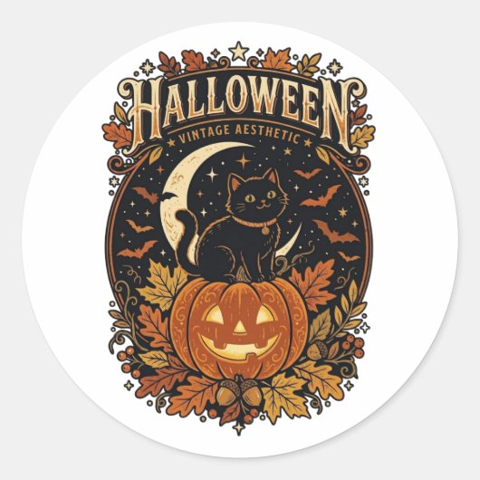Oude Halloween Zwart Kat Sticker (Voorkant)