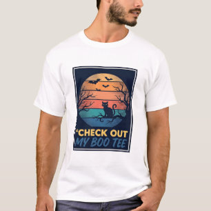 Oude Halloween Zwarte Kat Boo T-shirt Ontwerp_1