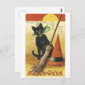 Oude halloween, zwarte kat briefkaart (Voorkant / Achterkant)