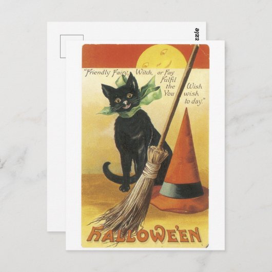Oude halloween, zwarte kat briefkaart (Voorkant / Achterkant)