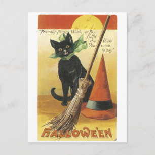 Oude halloween, zwarte kat briefkaart
