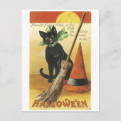 Oude halloween, zwarte kat briefkaart (Voorkant)
