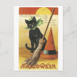 Oude halloween, zwarte kat briefkaart