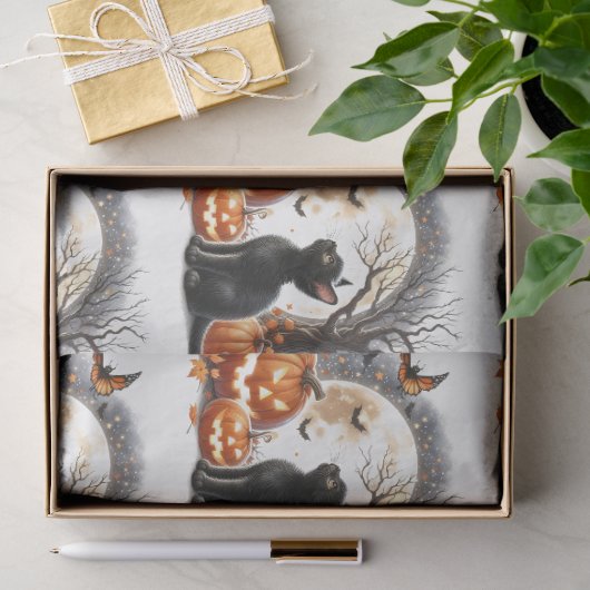 Oude Halloween Zwarte Kat Decoupage Vloeipapier Tissuepapier (Geschenk)