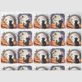 Oude Halloween Zwarte Kat Decoupage Vloeipapier Tissuepapier