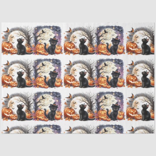 Oude Halloween Zwarte Kat Decoupage Vloeipapier Tissuepapier (Voorkant)
