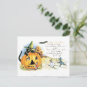 Oude halloween, zwarte kat en muizen briefkaart (Staand voorkant)