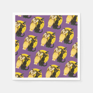 Oude halloween, zwarte kat en oorts servet