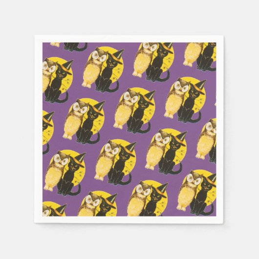 Oude halloween, zwarte kat en oorts servet (Voorkant)