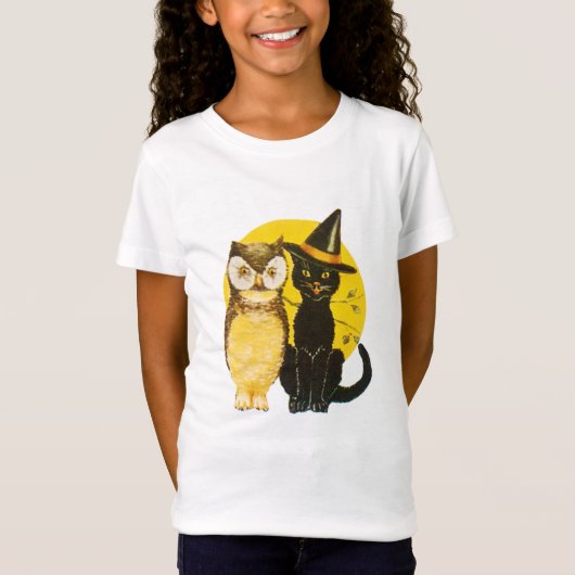 Oude halloween, zwarte kat en oorts t-shirt (Voorkant)