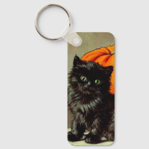 Oude Halloween Zwarte Kat en Pompoenen Sleutelhanger