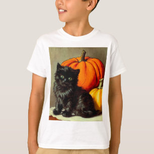 Oude Halloween Zwarte Kat en Pompoenen T-shirt