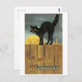 Oude halloween, zwarte kat en volle maan briefkaart (Voorkant / Achterkant)