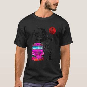 Oude Halloween Zwarte Kat Heks Maan Roze School T-shirt