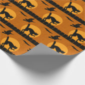 Oude Halloween Zwarte Kat, Heks Maan Silhouet Cadeaupapier (Hoek)