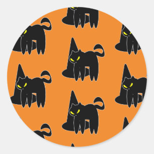 Oude Halloween Zwarte Kat Heks Oranje Ronde Sticker