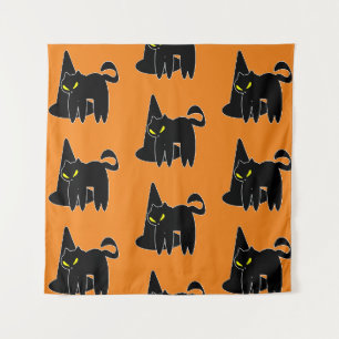 Oude Halloween Zwarte Kat Heks Oranje Wandkleed