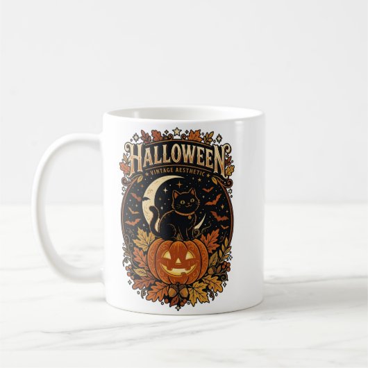 Oude Halloween Zwarte Kat Mok (Links)