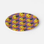 Oude halloween, zwarte kat op pompoen papieren bordje (Gekanteld)