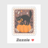 Oude Halloween Zwarte Kat op Pompoen Stempel Sticker (Vel)