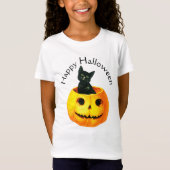 Oude halloween, zwarte kat op pompoen t-shirt (Voorkant)
