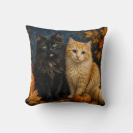 Oude Halloween Zwarte Kat & Oranje Kat Kussen
