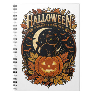 Oude Halloween Zwarte Kat & Pompoen Notitieboek