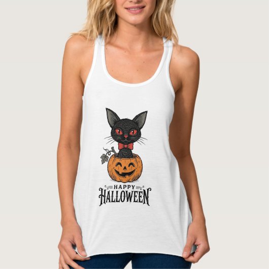 Oude Halloween Zwarte Kat Pompoen Shirt Ontwerp_1 (Voorkant)