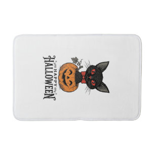 Oude Halloween Zwarte Kat Pompoen Shirt Ontwerp_1 Badmat