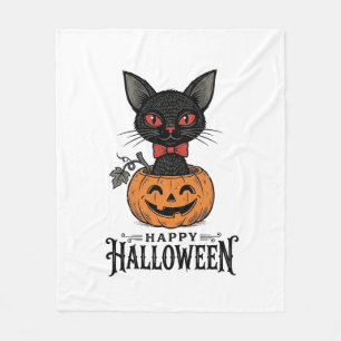 Oude Halloween Zwarte Kat Pompoen Shirt Ontwerp_1 Fleece Deken