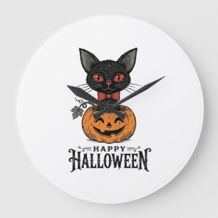 Oude Halloween Zwarte Kat Pompoen Shirt Ontwerp_1 Grote Klok