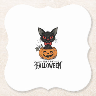 Oude Halloween Zwarte Kat Pompoen Shirt Ontwerp_1 Kartonnen Onderzetters