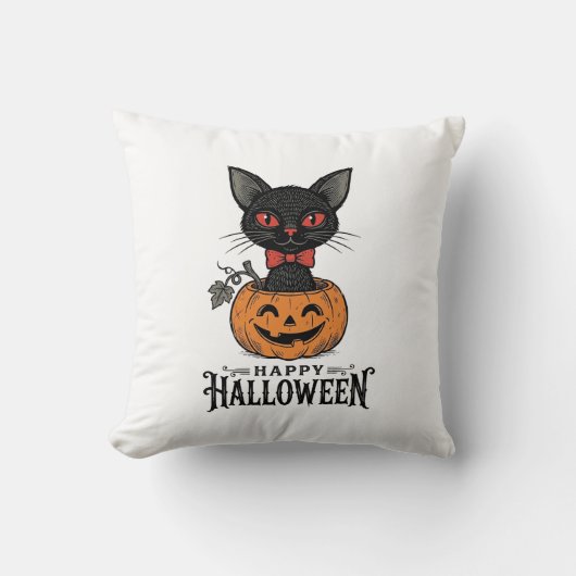 Oude Halloween Zwarte Kat Pompoen Shirt Ontwerp_1 Kussen (Voorkant)