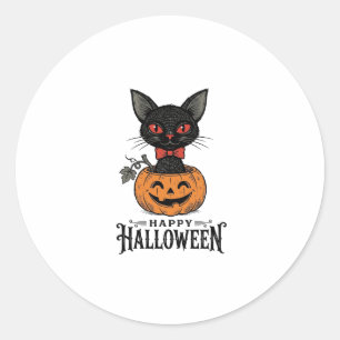 Oude Halloween Zwarte Kat Pompoen Shirt Ontwerp_1 Ronde Sticker