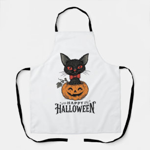 Oude Halloween Zwarte Kat Pompoen Shirt Ontwerp_1 Schort