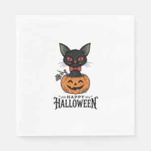 Oude Halloween Zwarte Kat Pompoen Shirt Ontwerp_1 Servet