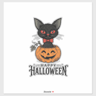 Oude Halloween Zwarte Kat Pompoen Shirt Ontwerp_1 Sticker