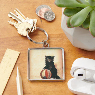 Oude HALLOWEEN Zwarte Kat Sleutelhanger