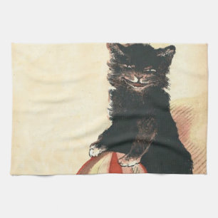 Oude HALLOWEEN Zwarte Kat Theedoek