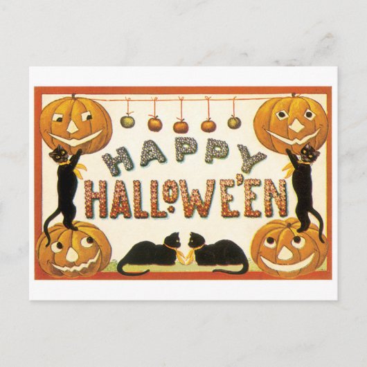 Oude halloween, zwarte katten briefkaart (Voorkant)