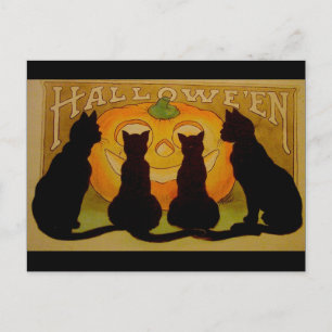 Oude Halloween Zwarte Katten en Jack O'Lantern Briefkaart