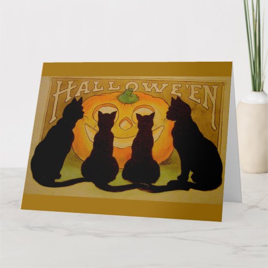 Oude Halloween Zwarte Katten en Jack O'Lantern Kaart (Voorkant)