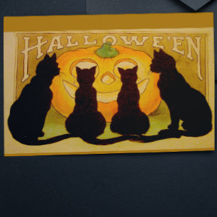 Oude Halloween Zwarte Katten en Jack O'Lantern Kaart
