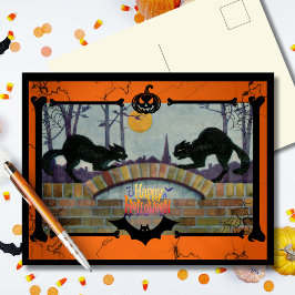Oude Halloween Zwarte Katten Feestdagenkaart