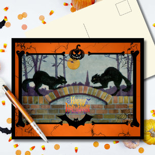 Oude Halloween Zwarte Katten Feestdagenkaart