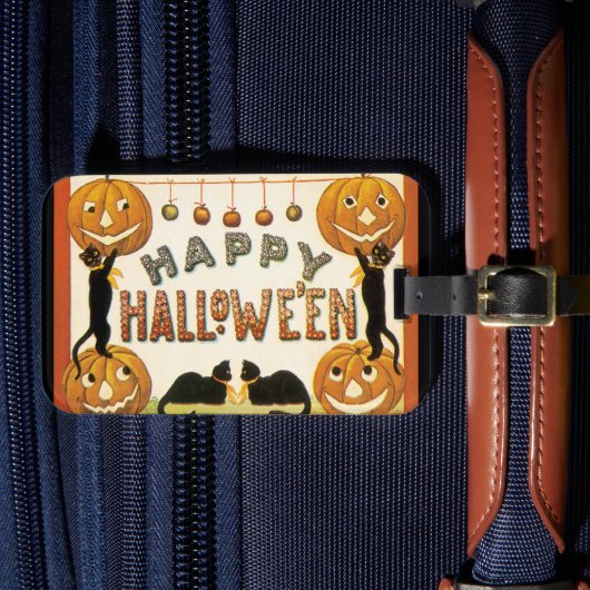 Oude Halloween, Zwarte Katten met Jackolanterns Bagagelabel (Voorkant Insitu 4)