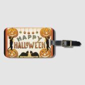 Oude Halloween, Zwarte Katten met Jackolanterns Bagagelabel (Voorkant (horizontaal))